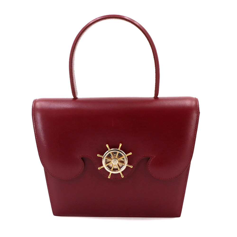 Hermes Frigate Handbag, Box Calf Leather, Rouge H, ○V stamp, 1992 model, Silv...